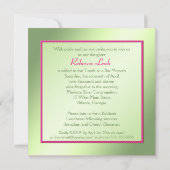 Invitation rose, verte, et jaune de bat mitzvah (Dos)