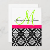 Invitation rose, verte, Mariage damassé noire (Devant / Derrière)