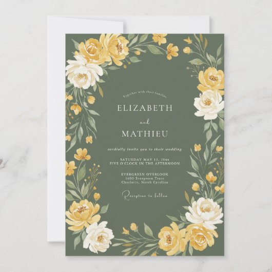 Invitation Rose verte olive mariage vintage (Devant)