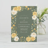 Invitation Rose verte olive mariage vintage (Debout devant)