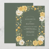 Invitation Rose verte olive mariage vintage (Devant / Derrière)