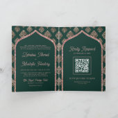 Invitation Rose Verte Or Damassé Code QR Arche Mariage Musulm (Intérieur)