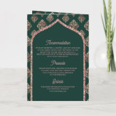 Invitation Rose Verte Or Damassé Code QR Arche Mariage Musulm (Dos)