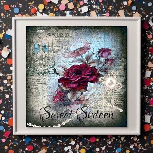 Invitation Rose victorien Ephemera Sweet sixteen