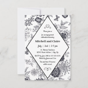 Invitation Rose Victorienne - Fête de Fiançailles 3x5