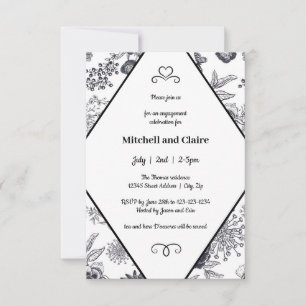 Invitation Rose Victorienne - Fête de Fiançailles 3x5
