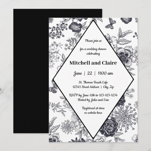 Invitation Rose Victorienne - Fête de Mariage (Devant / Derrière)