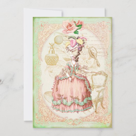 Invitation rose victorienne vintage de fête (Devant)