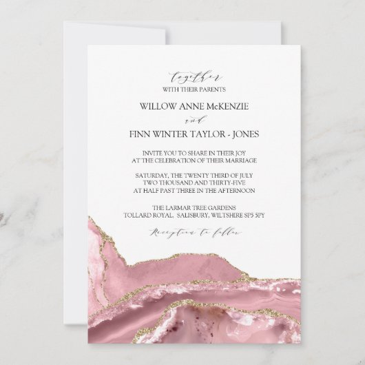 Invitation Rose vif Agate Mariage moderne (Devant)
