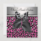 Invitation Rose vif Anniversaire des seize ans thème léopard (Devant)