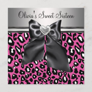 Invitation Rose vif Léopard Anniversaire Sweet Sixteen
