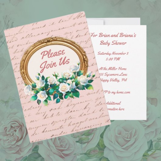 Invitation Rose vintage Antique Lettering