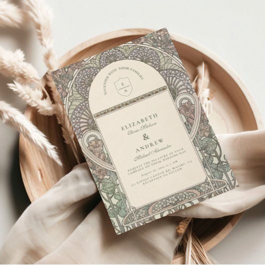 Invitation Rose vintage Arch Art Nouveau mariage