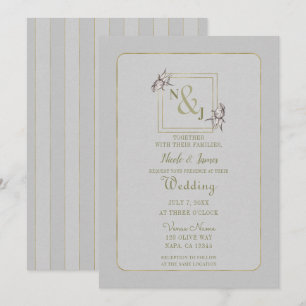 Invitation Rose Vintage Botanique Naturel Rustique Or Mariage