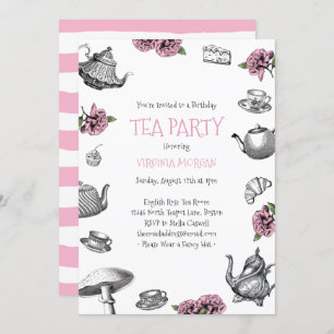 Invitation Rose vintage d'anniversaire de thé