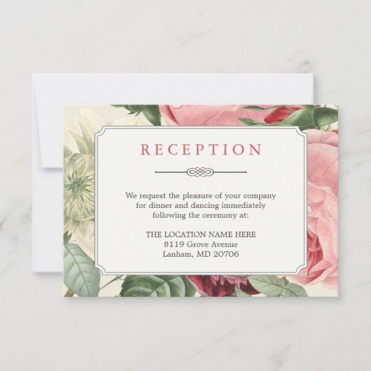 Invitation Rose vintage Floral Mariage Détails Réception (Devant)