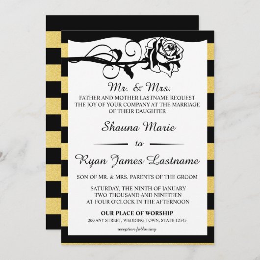 Invitation Rose vintage Glam (Devant / Derrière)