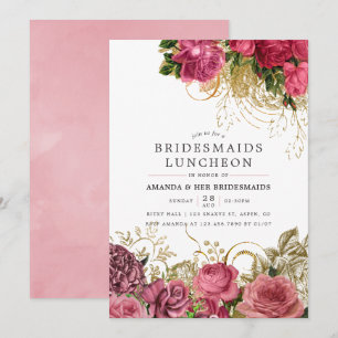 Invitation Rose vintage Gold et Blush Bridesmaiers Déjeuner