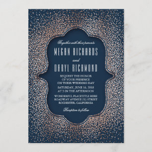 Invitation Rose vintage Parties scintillant d'or Confetti Mar