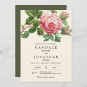 Invitation Rose Vintage peint Mariage Boho (Devant / Derrière)
