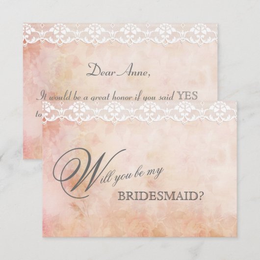 Invitation Rose Vintage romantique Lace BE MON BRIDESMAID (Devant / Derrière)