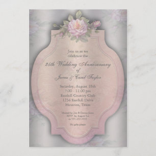 Invitation Rose vintage Soie 25ème anniversaire