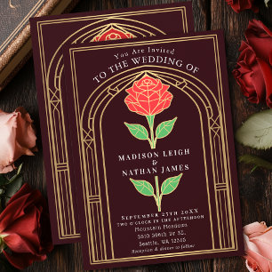 Invitation Rose vintage Vitrail Mariage d'arc victorien