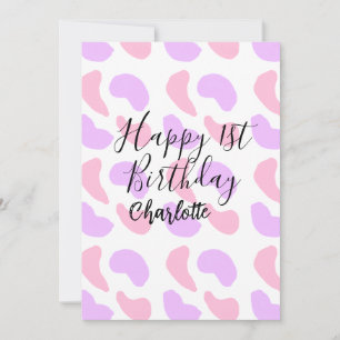 Invitation Rose violet abstrait formes heureux 1er anniversai
