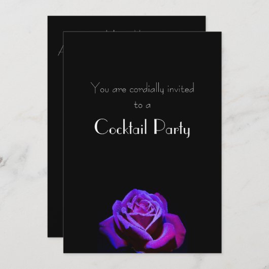Invitation Rose violet avec droplets sur Black Cocktail Party (Devant / Derrière)