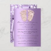 Invitation Rose violet Baby shower pieds garçon fille 3d Part (Devant / Derrière)