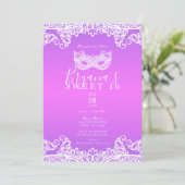 Invitation Rose Violet Blanc Mascarade Fête Douce 16 Ans (Debout devant)