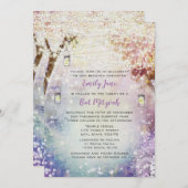 Invitation Rose violet bleu Fairy Lights Boho Forest (Devant / Derrière)