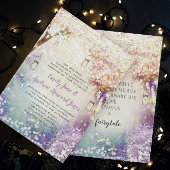Invitation Rose violet bleu Fairy Lights Boho Forest Mariage