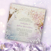 Invitation Rose violet bleu Fairy Lights Boho Forest Mariage