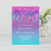 Invitation Rose Violet Bleu Sarcelle Dégradé Quinceañera (Debout devant)