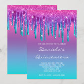 Invitation Rose Violet Bleu Sarcelle Dégradé Quinceañera (Devant / Derrière)