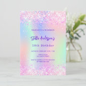 Invitation Rose violet éclat holographique 18e anniversaire (Debout devant)