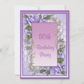 Invitation Rose violet élégant encadré 80e anniversaire (Devant)