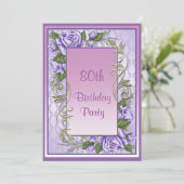 Invitation Rose violet élégant encadré 80e anniversaire (Debout devant)