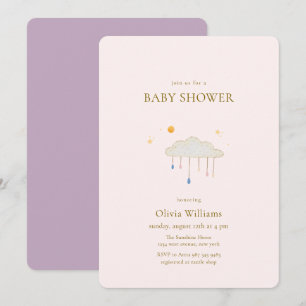 Invitation Rose Violet Élégant Moderne Baby Shower Goutte de