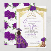 Invitation Rose violet élégant Western Charro Quinceanera (Devant / Derrière)