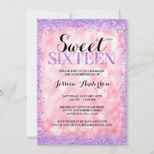Invitation Rose violet Faux Parties scintillant Lumières doux