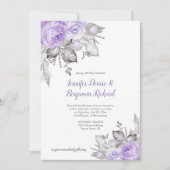 Invitation Rose violet Feuilles d'argent - blanc - Mariage | (Devant)