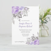 Invitation Rose violet Feuilles d'argent - blanc - Mariage | (Debout devant)