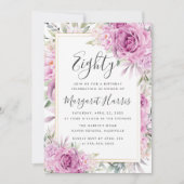 Invitation Rose violet Floral Gold Frame 80e Quatre-vingts An (Devant)