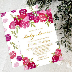 Invitation Rose & Violet Floral Roses Baby Girl Douche
