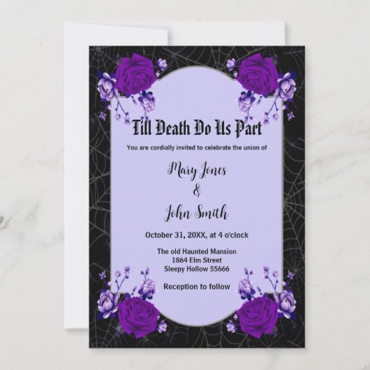 Invitation Rose violet Floral Spiderweb Mariage de automne (Devant)