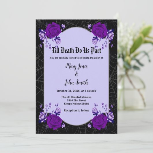 Invitation Rose violet Floral Spiderweb Mariage de automne (Debout devant)