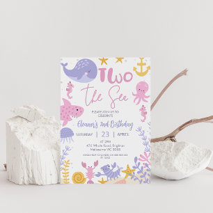 Invitation Rose Violet Jaune Filles Deux La Mer Anniversaire