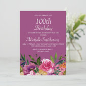 Invitation Rose violet jaune Floral 100e anniversaire (Debout devant)